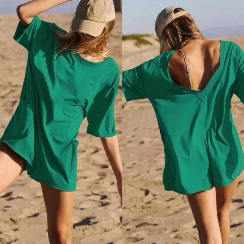Free People Movement Hot Shot Tee Romper in Green Sheen BNWOT!!